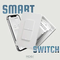 MOES-Interruptor de Luz Inteligente, EUA, Pólo Único, Botão, Interruptor de Parede, Trabalhar com Alexa, Google Home, Fio Neutro Necessário, Tuya, wi-fi