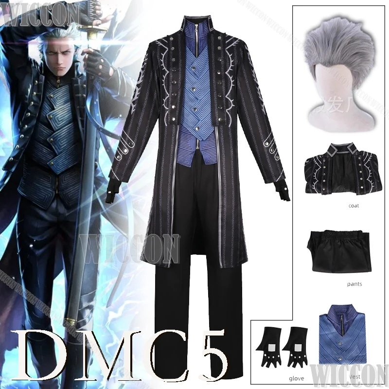 DMC5 Devil Hunter May Cry Vergil Cosplay Costume Nelo Angelo Trench Halloween Game Anime Uniforms Halloween Carnival Comic Con