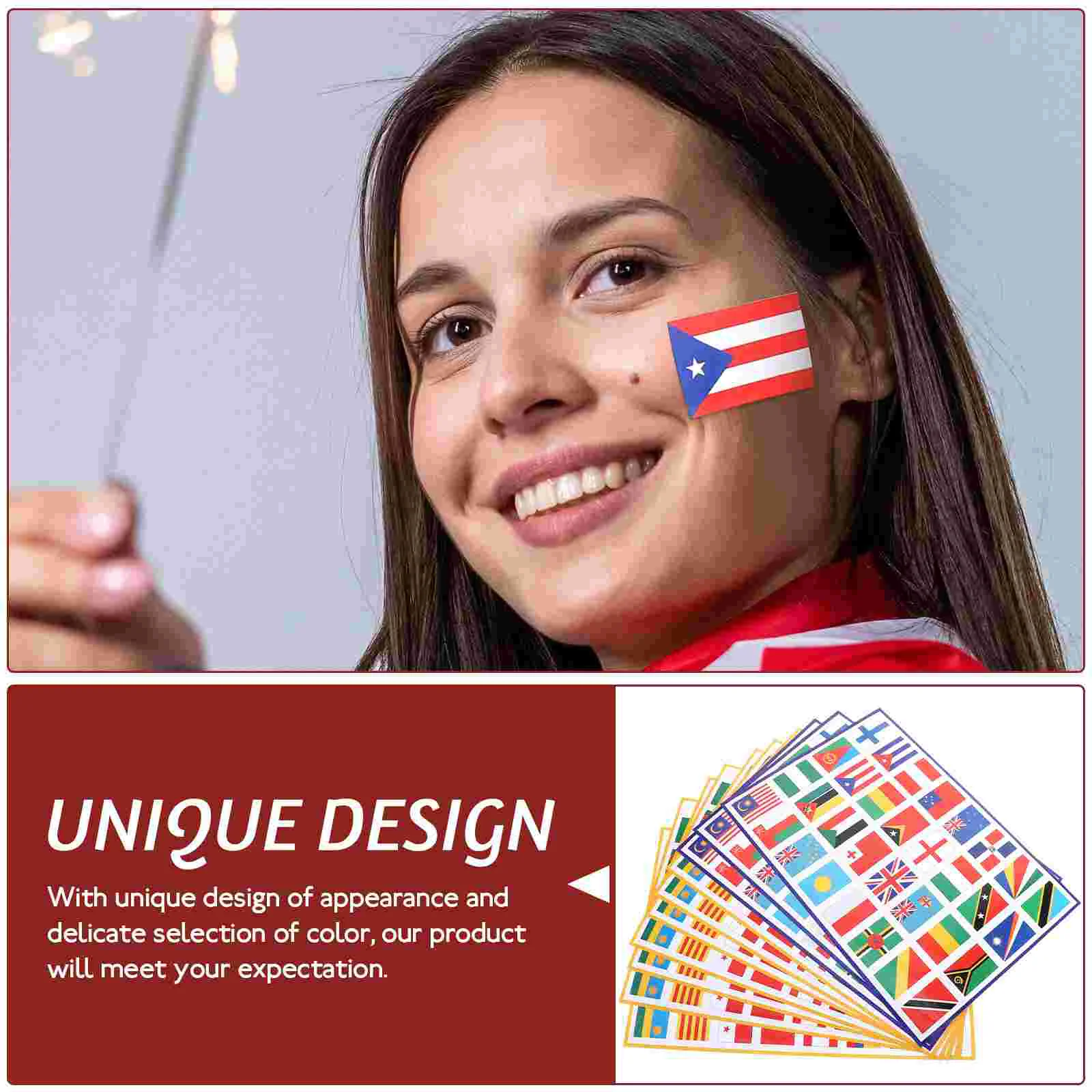 10 Sheets World Flags Sticker Decorative Country Stickers Football Cup Decals PVC Adhesive of The Decors Soccer