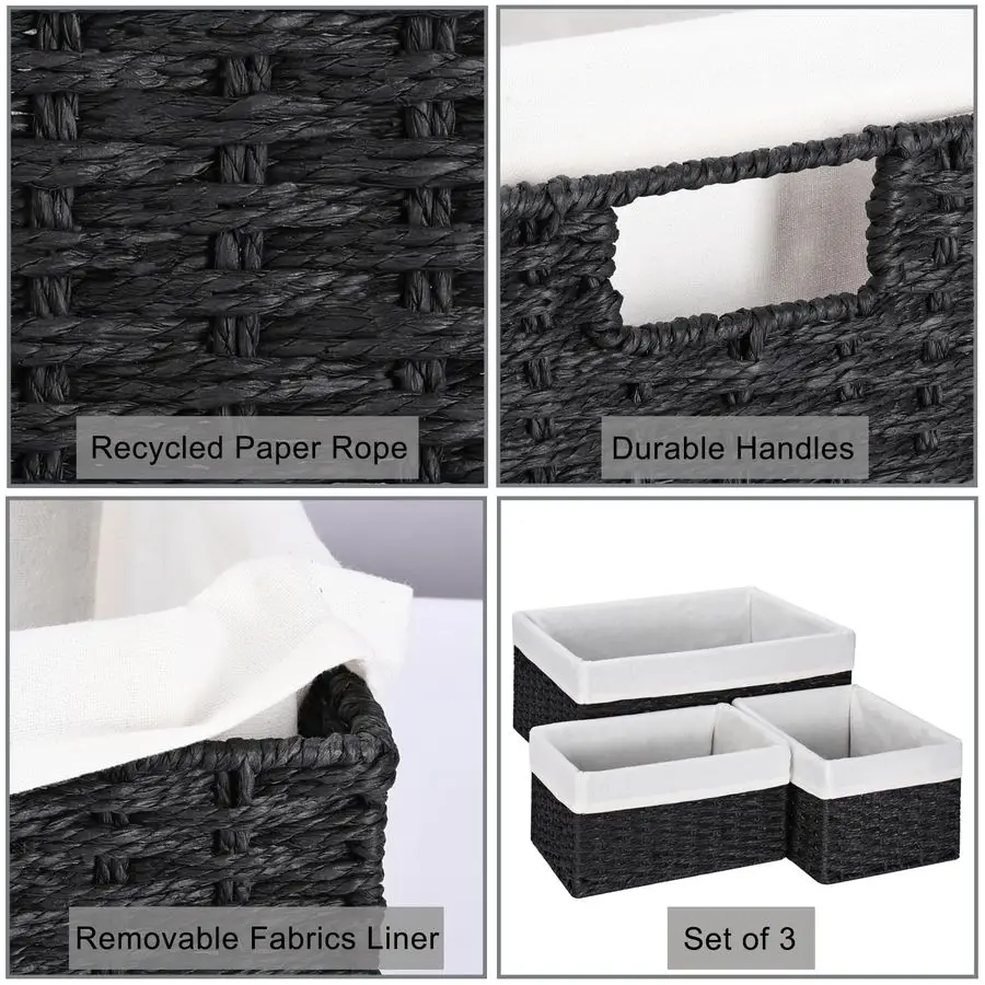 

Набор из 3 плетеных корзин для хранения из бумажной веревки с ручками, 15 дюймов, большие кубические контейнеры для хранения