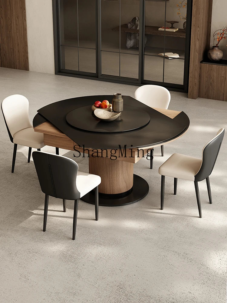 

HJ round dining table two-in-one dual-purpose rock slab household small apartment new mahjong table with turntable
