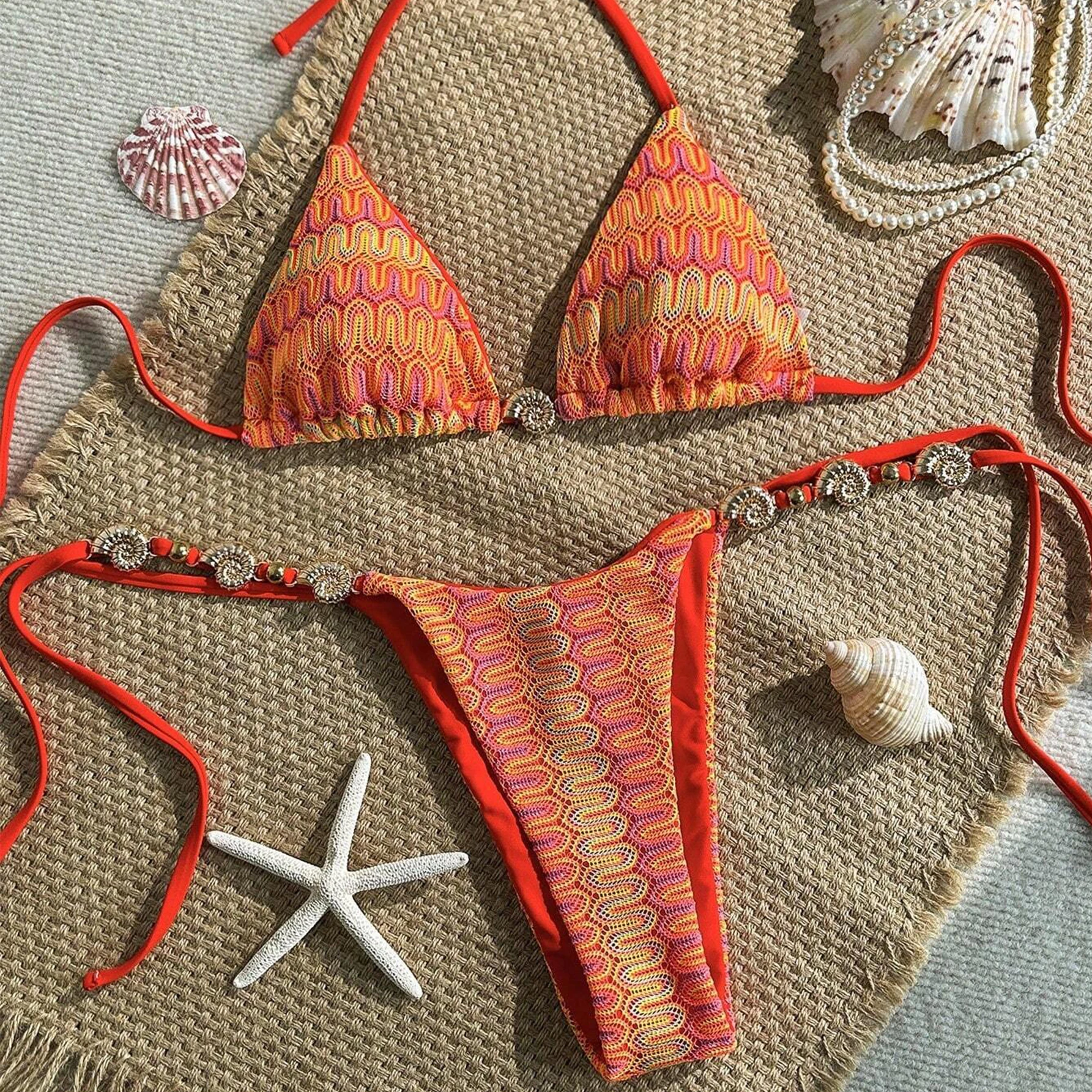 

Женский купальник 2026: Сексуальный комплект бикини с лямкой через шею, бразильский микро-бикини, пляжная одежда для женщин