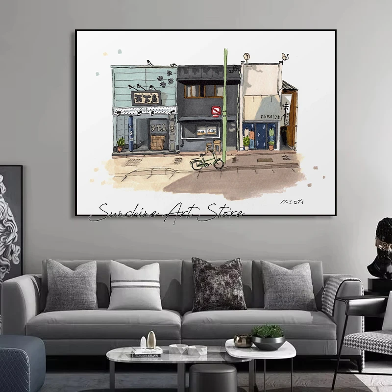 التقليدية اليابانية بناء البناء مطعم Laundromat الشاي مقهى شارع مترو الانفاق المشارك حائط لوح رسم ديكور #3