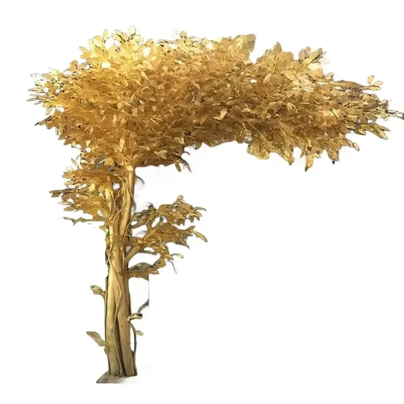 High-quality Artificial Big Banyan Tree Golden Wishing Tree Office Decor Artificial Gold Ficus Wedding Lucky Tree Money Plant
