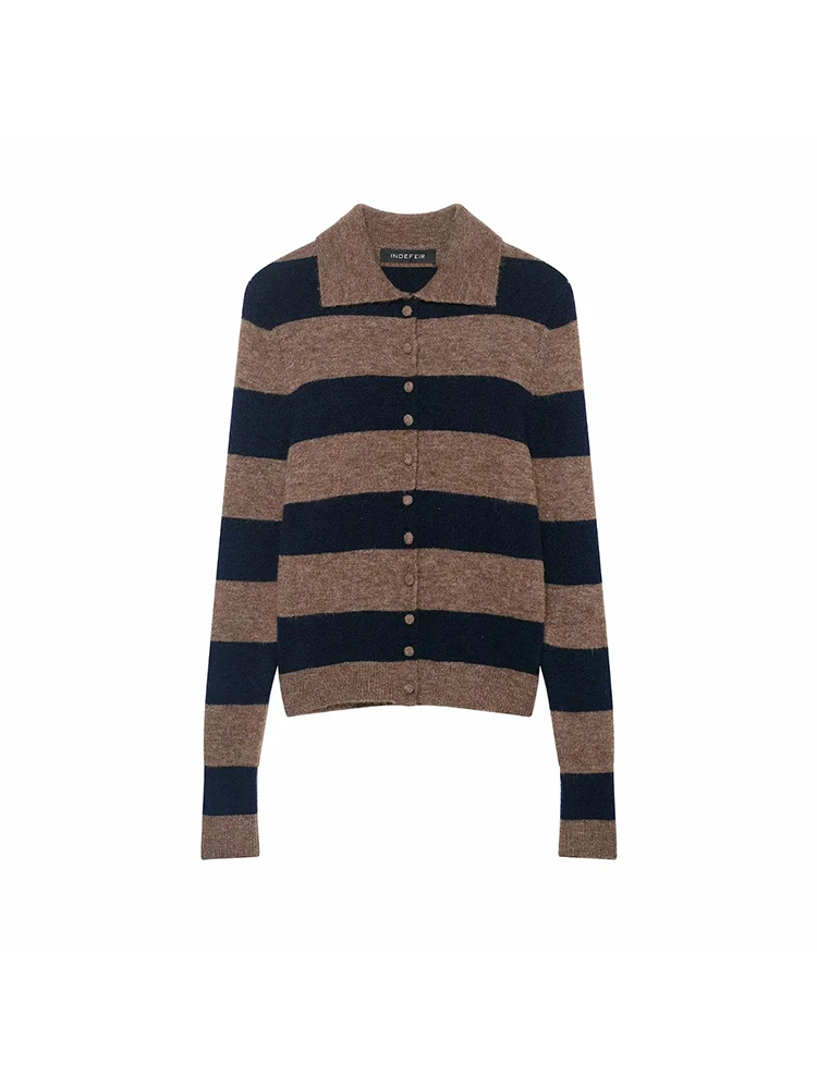 

Women's NewShort Sweater Autumn And Winter Striped Knit Cardigan