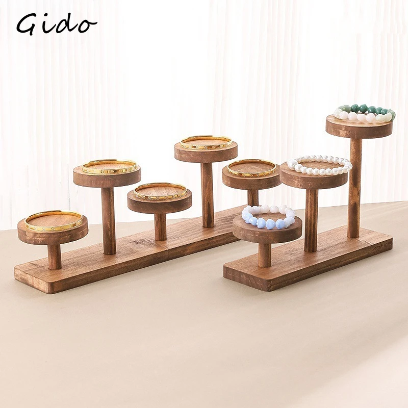 Wood Step Rack for Figures Jewelry Walnut Tiered Shelf for Small Collectibles Desktop Organizer for Bracelet Ring Decor Display