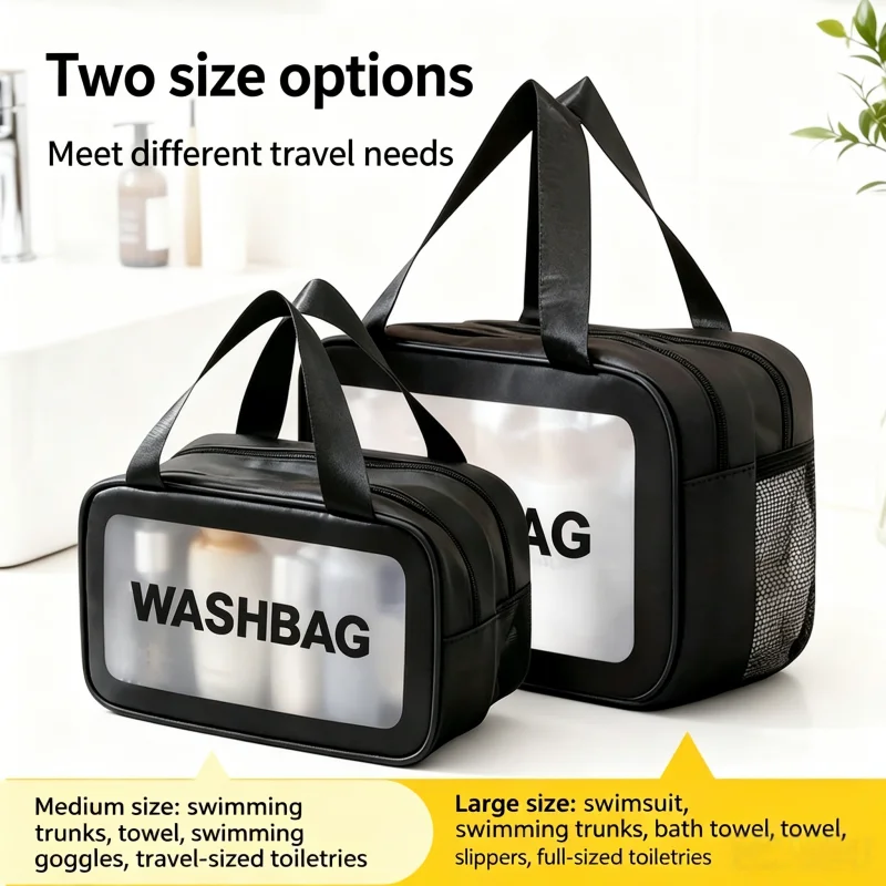 Portable Dry Wet Separation Double Transparent PU Makeup Bag Travel Cosmetic Wash Bag Gym Swimming Toiletry Storage Organizer