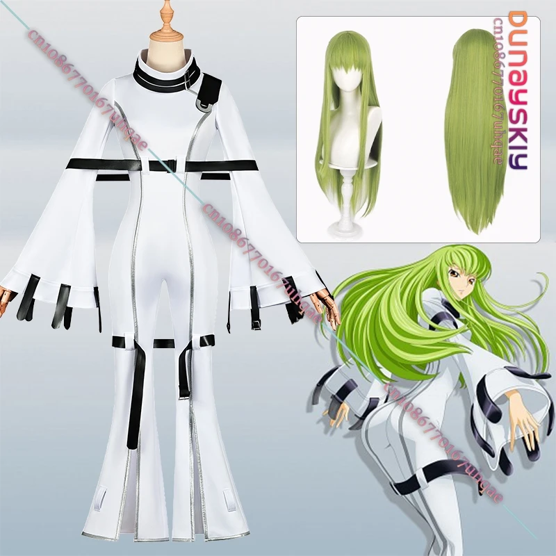 Anime Code Geass: Hangyaku no Lelouch Cosplay Costumes C.C. Cos Uniform White Slim-Fitting Onesie With Green Wig Full Set