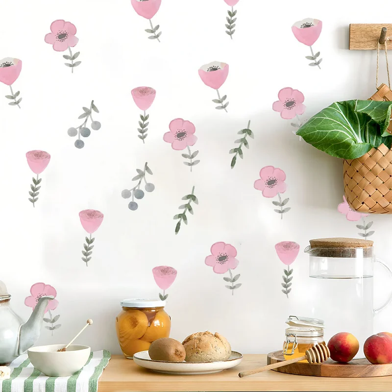 Oil Painting Rose Branch Wall Sticker Self-adhesive PVC for Bedroom and Living Room Flower Wall Decoration