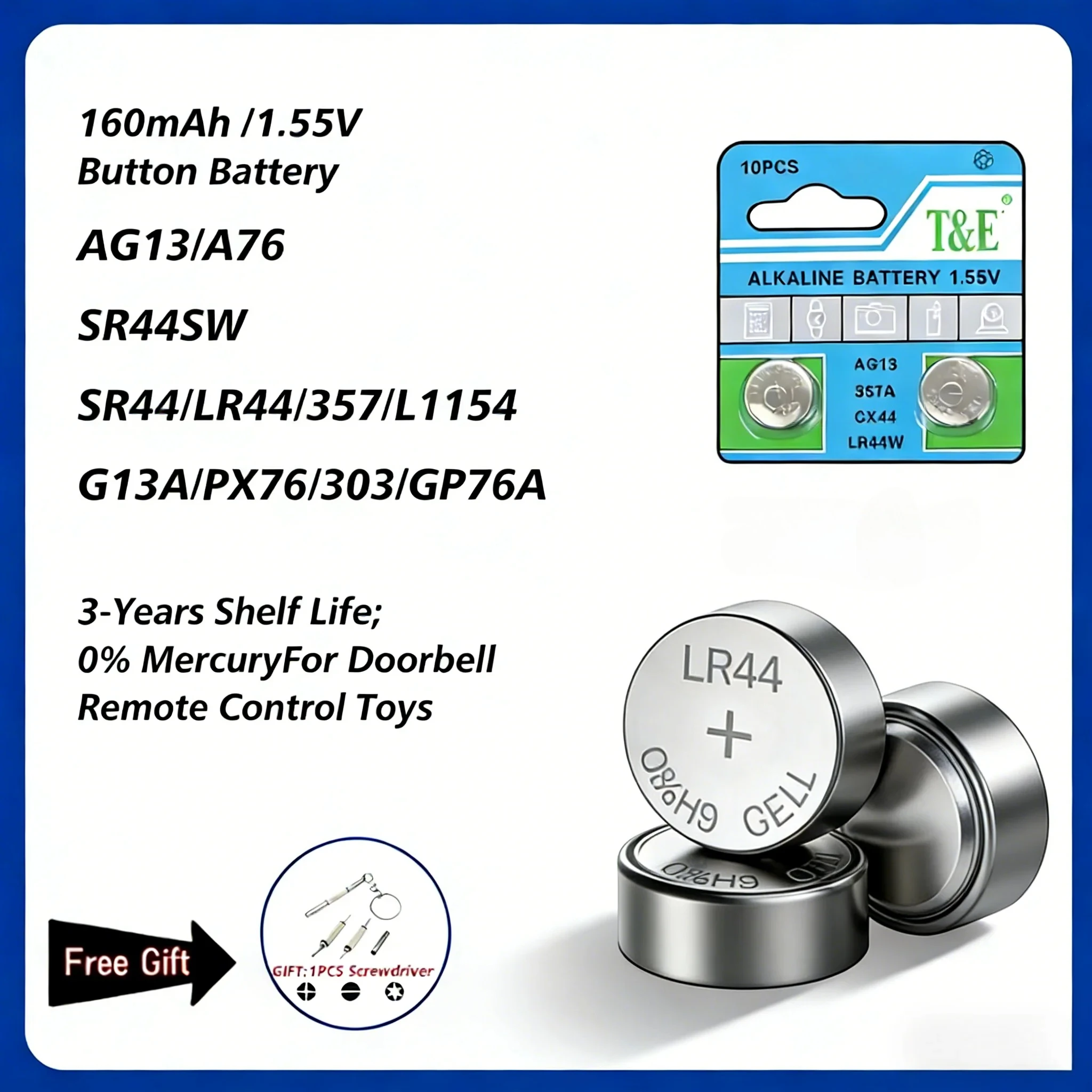 50-300PCS AG13 Battery A76 LR44 357 SR1154 SR44 LR 44 1.5V Alkaline Batteries For Watch Calculator Toy Button Coin Cell