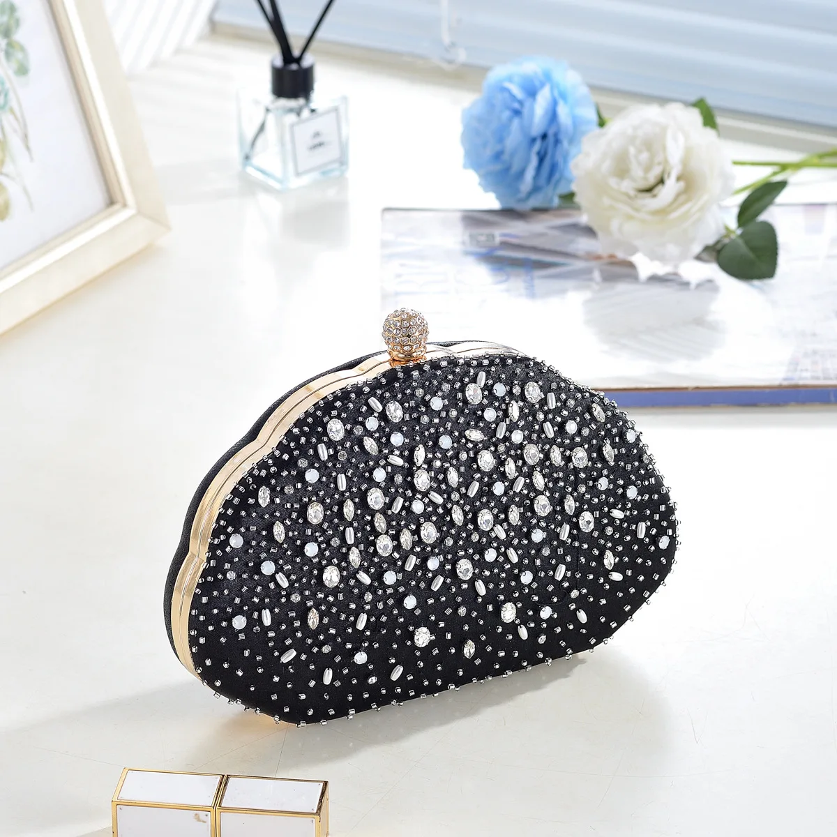 Spabroken Diamant-Clutch-Tasche, Bankett-Tasche, Einschultrige, schräge Bankett-Abendtasche, französischer Stil, Cheongsam-Handtasche – Detail 34