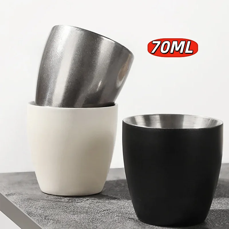 

70ML 304Stainless Steel Mug European Style Home Office Double-Layer Thick Coffee Mug Storage Convenient And Stackable Coffee Cup
