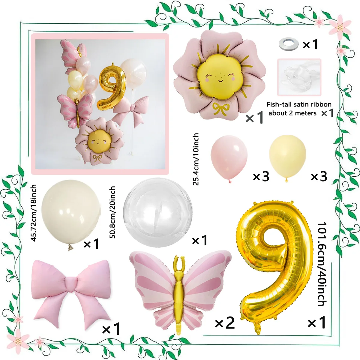Schmetterlings-Blumen-Ballon-Dekoration, 40 Zoll Goldene Zahlen 0-9, Verwendet für Babypartys, Jubiläen und Mädchen-Geburtstagsfeiern – Detail 5
