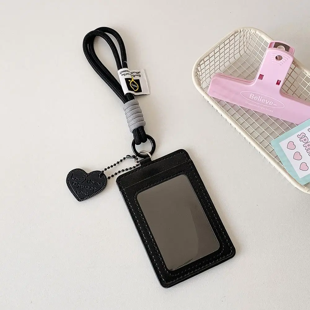 Porta carte creativo in pelle PU Doppia slot per carte con cordino Porta carte d'identità Foto Custodia protettiva