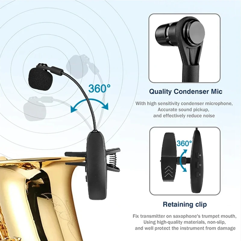 UHF Wireless Instrument Saxophone Microphone System Wireless Receiver Transmitter, Plug And Play, ABS Great For Trumpet