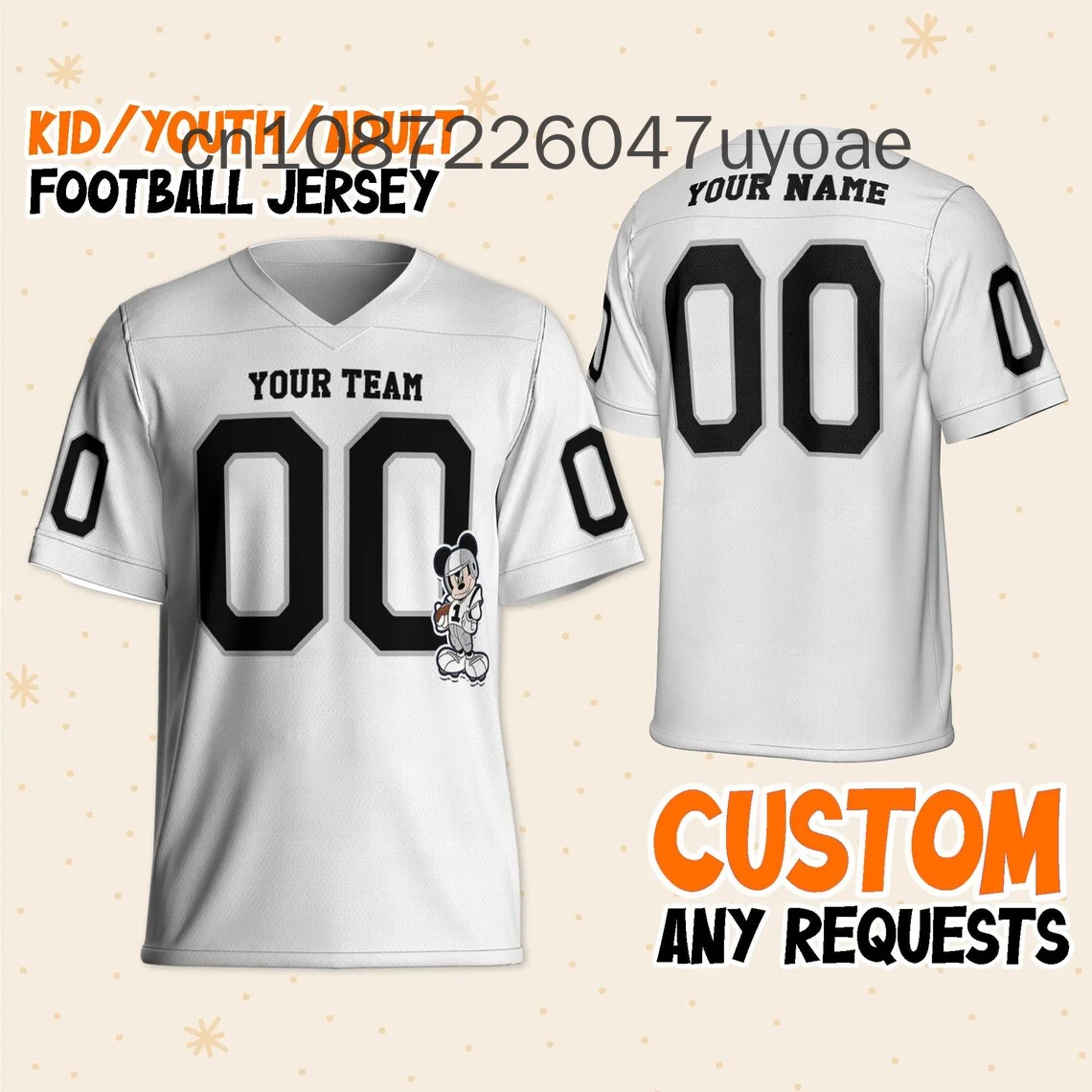 2024 New Disney Mickey Green Football Jersey Men's and Women's Free Customized Name and Number T-shirt