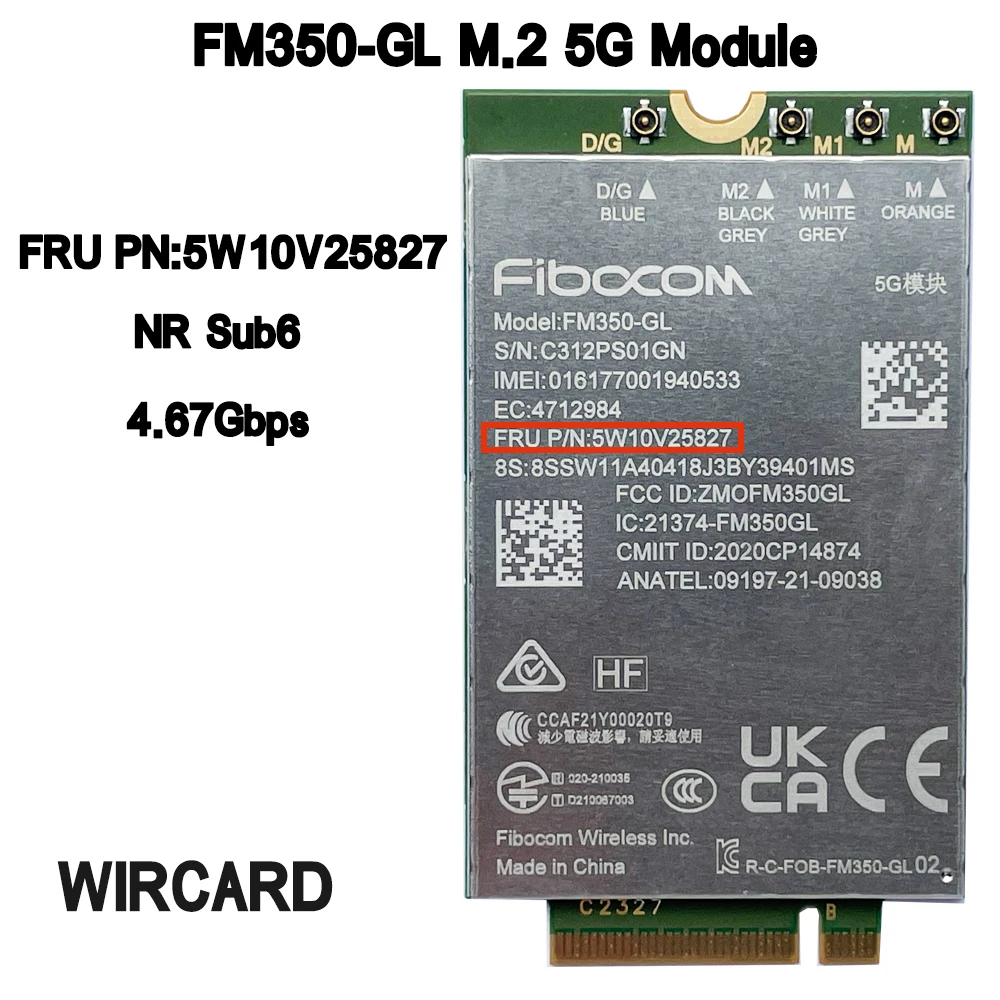 Módulo do carbono para ThinkPad, FM350-GL, 5G, NR, M.2, Sub6, módulo 5G, FRU 5W10V25827, P1 Gen5 T14s, X13, Gen3, X1, carbono 7o Gen, x1 Yoga 7ª Geração