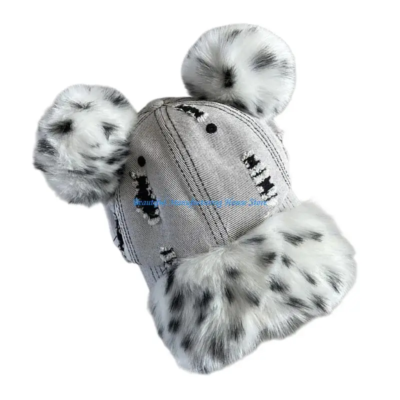 E56A Outdoor Sports Hat Mountain Camping Furry Baseball Hat for Women Adjustable