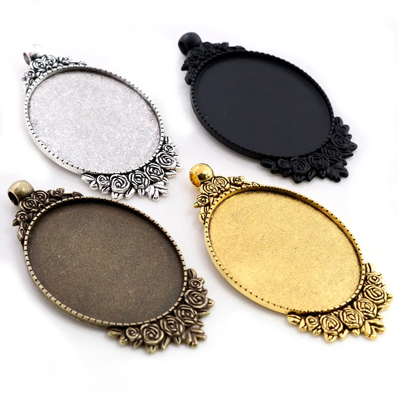 New Fashion 5pcs 30x40mm Inner Size 4 Colors Flowers Style Cabochon Base Setting Charms Pendant