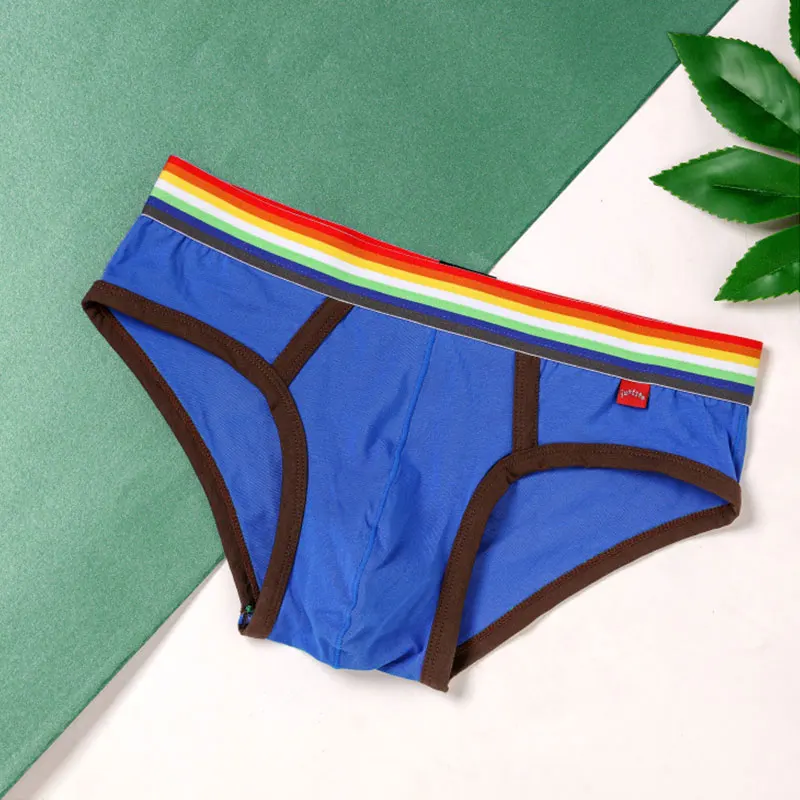 Sexy Herren Unterwäsche Regenbogen Gürtel Briefs Mode Baumwolle Höschen Jugend Atmungsaktive Unterwäsche Slips Niedriger Taille Unterhose Für Männer