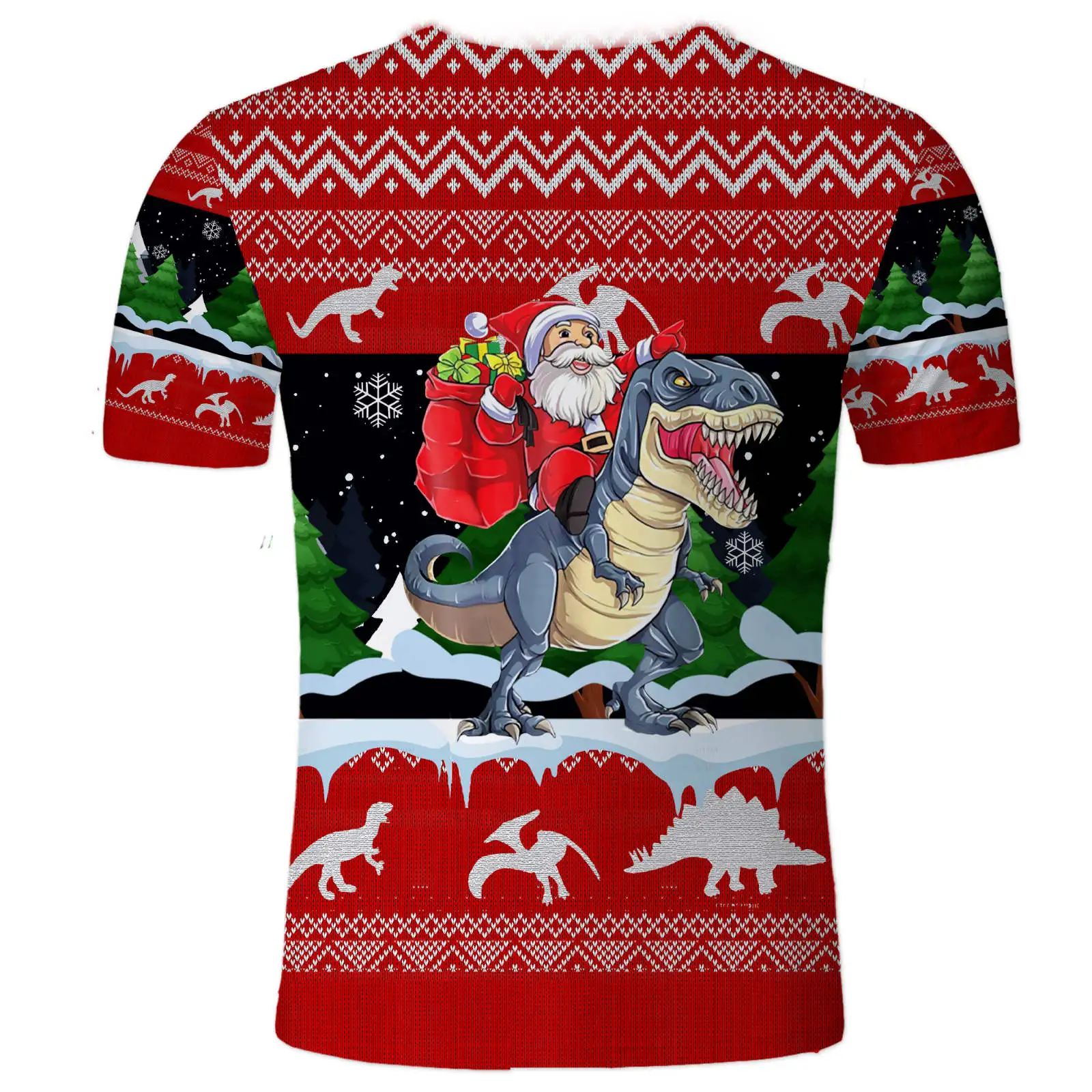 Christmas Cartoon Printed T Shirt Santa Claus Riding Dinosaur 3d Short Sleeve Tee