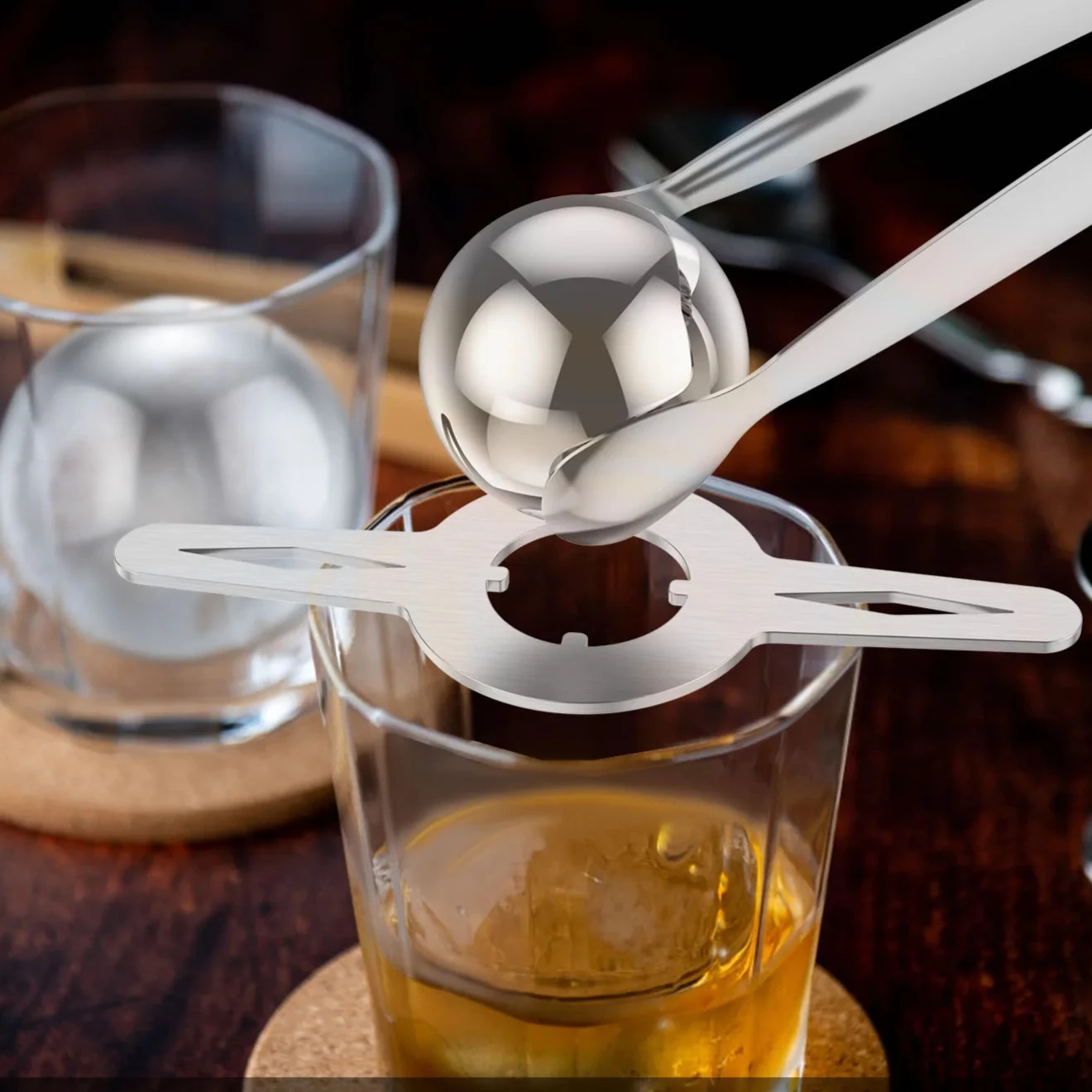 

2PCS Stainless Steel Coffee Ice Hockey Cooling Ball with Removable Stand