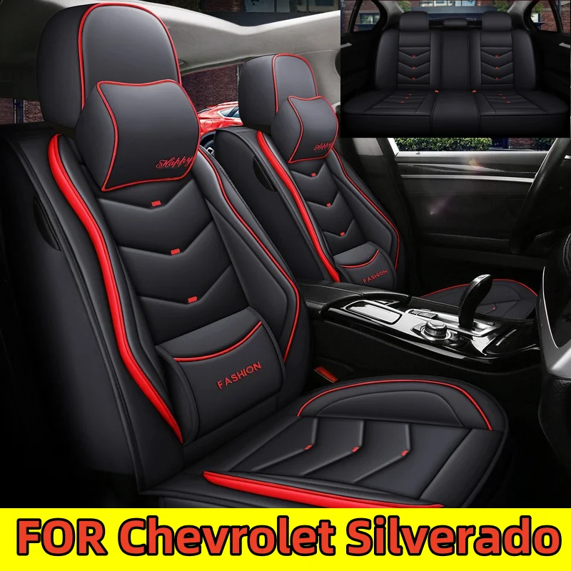 

For Chevrolet Silverado 1500 2007-2023 car seat cover, 5-seat waist-fixing PU leather, soft, waterproof and wear-resistant