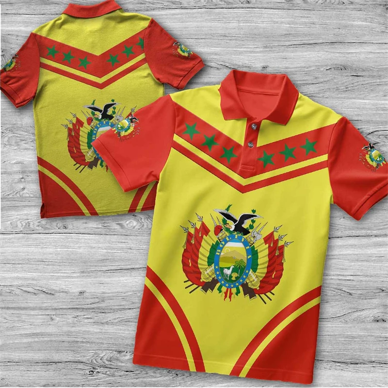 3d Print Bolivia Flag Polo Shirt For Men National Emblem Pattern T-shirt Tops Summer Casual Street Lapel Short Sleeve Tees 2024