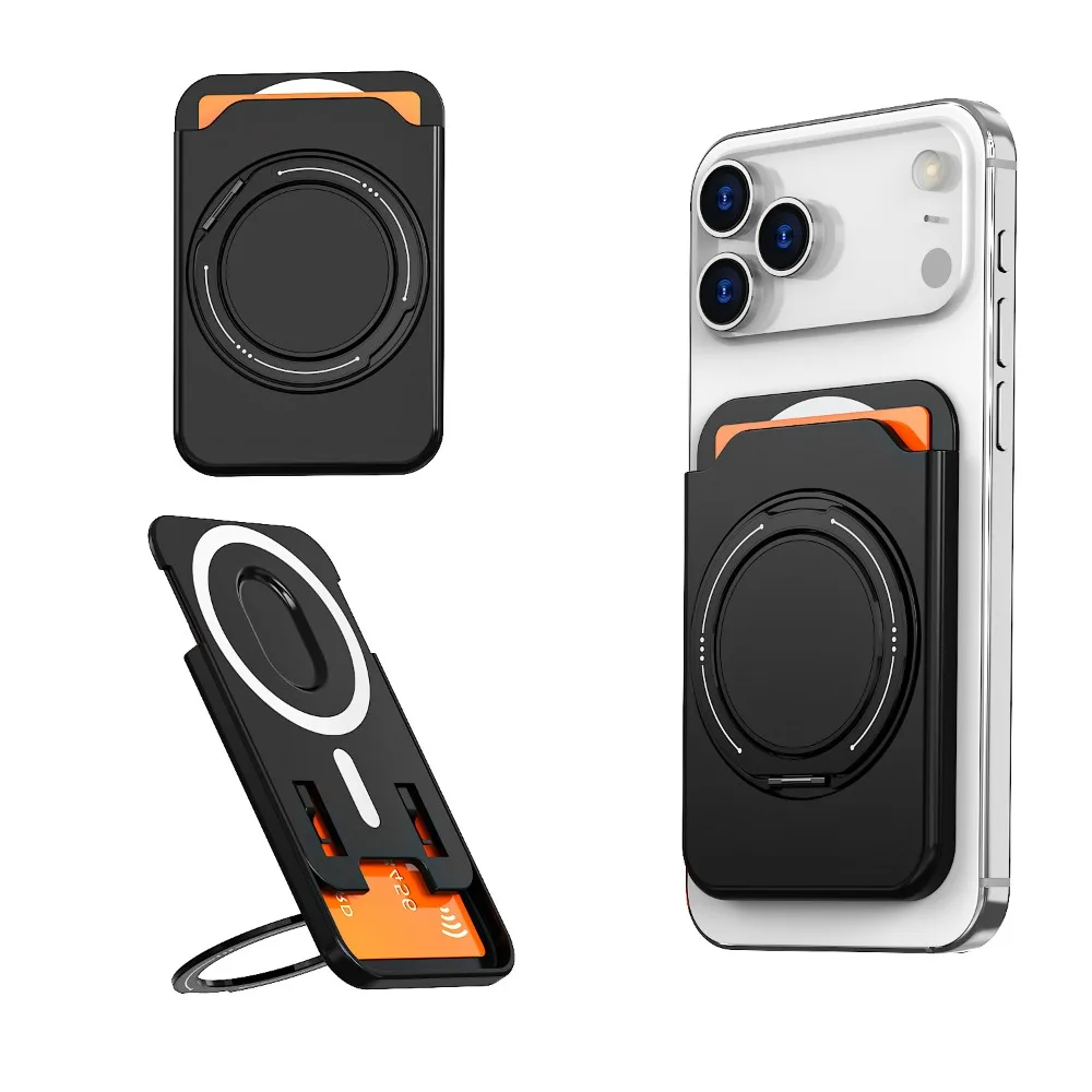 Magnetisches Kartenetui mit 360 drehbarem Ringständer für iPhone 17 Pro Max 16 15 Samsung S25 S26 Ultra Magsafe Hülle