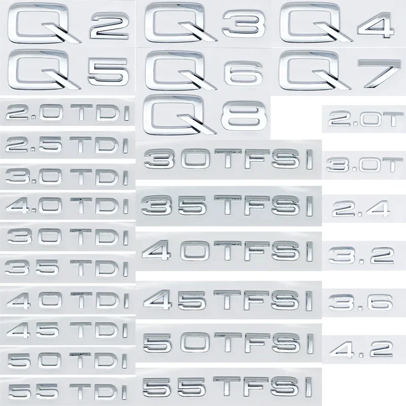 ABS Numbers Letters Q2 Q3 Q4 Q5 Q6 Q7 Q8 30 35 40 45 50 55 TDI TFSI 2.0T Emblem For Car Fender Trunk Rear Logo Sticker