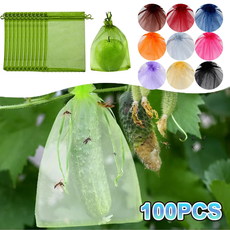 

100PCS Drawstring Fruit Protection Netting Bags Reusable Anti-Bird Mesh Cover for Strawberry Grapes Pest Control Gardening Tool