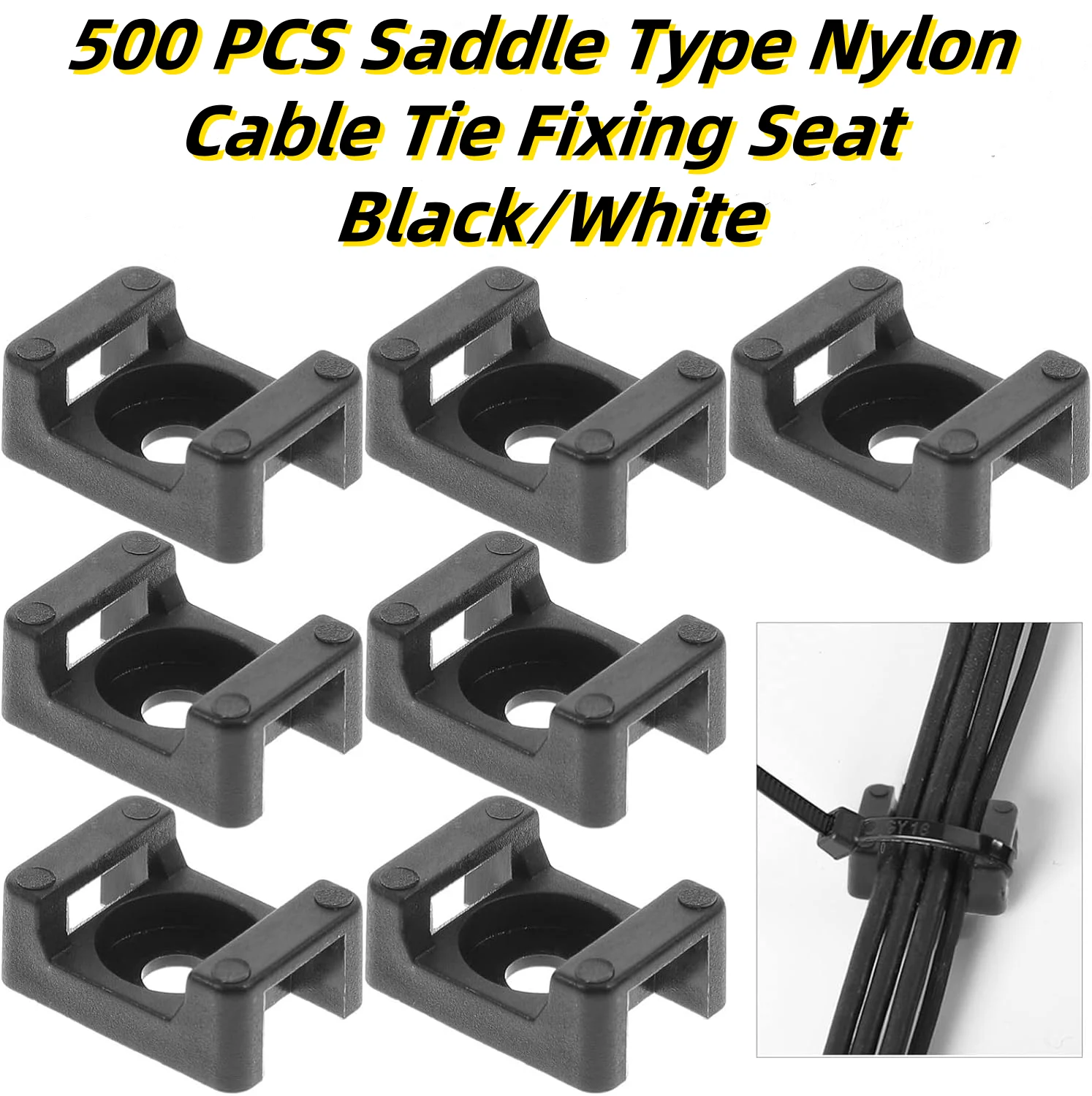 500PCS Nylon Fixed Seat Buddle Saddle Type Plastic Cable Tie Holder Mounts Cable Organizer Screw Hole Type Bundle Clamp MultiUse