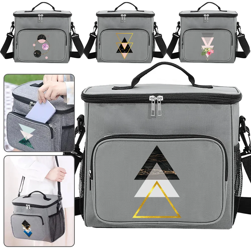 

Thermal Lunch Bag for Men Grey Color Dinner Box Shape Series Printing Professionals Waterproof Food Storage with Zip Closure