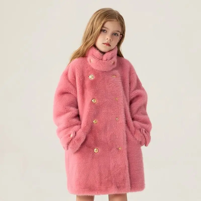CChildren's Fur Coat Winter New Item Girls Parker Coat High-Quality Imitation Mink Fur Coat Long Kids Clothes Autumn Warm Jacket