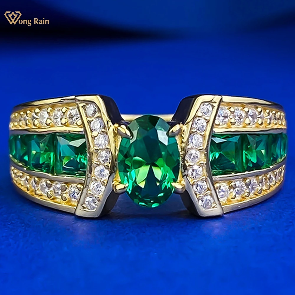 

Wong Rain Vintage 18K Gold Plated 925 Sterling Silver 4*6 MM Oval Cut Emerald Gemstone Ring for Women Wedding Engagement Jewelry