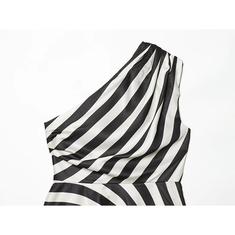 YENKYE New 2026 Women's Striped One Shoulder Sleeveless Peplum Top Draped Asymmetric Hem Party Crop Top Summer Blouse view 6