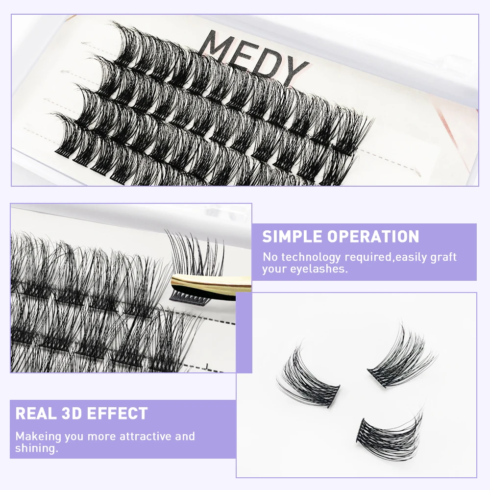 Extensions de cils 3D en queue d'aronde, extensions de cils synthétiques douces, en poils de vison clairsemés, naturels, 48 grappes, accessoires de maquillage, DIY