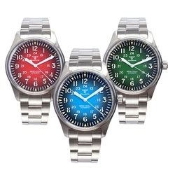 Tandorio Steel Pilot NH35 Dive Watch Men Sandwich Green/Blue Dial 200m Waterproof Wristwatch Steel Band Field Mechanical