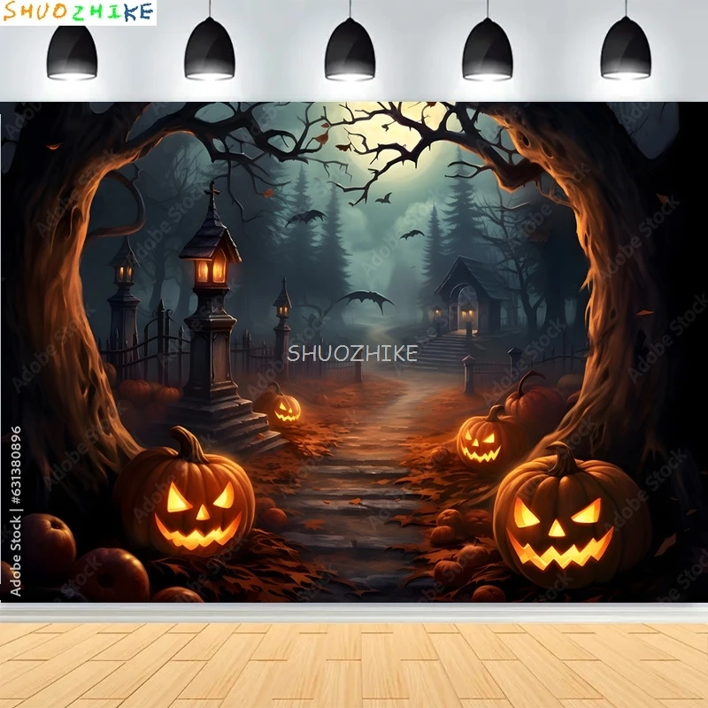 Хэллоуин День Темный кладбище Сцена Фотофоны Замок Крендовище Фестиваль ужасов Вечеринка Фотостудия Фон KB-03