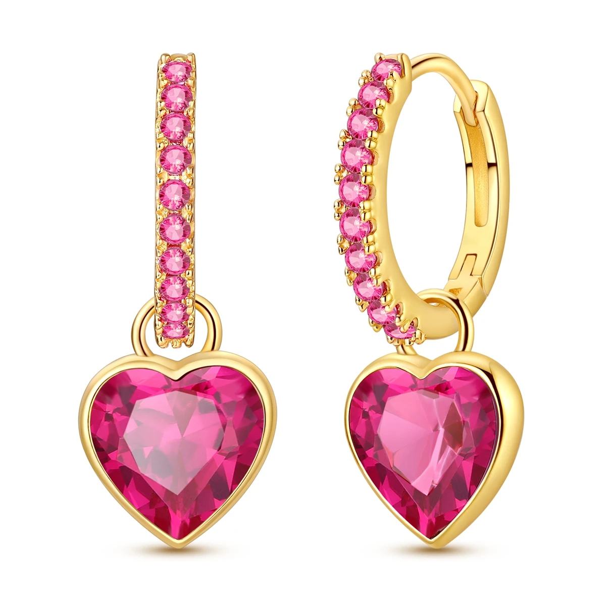 Pendientes originales de Plata de Ley 925 con forma de corazón rojo rosa para mujer, pendientes colgantes con aros pavimentados con circonita, joyería elegante para fiesta de boda, regalo