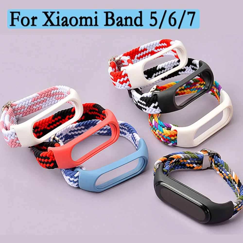 Strap For Xiaomi Mi Band 5 6 7 Watchband Creative Braided Nylon Style Bracelet Replacement 2-in-1 Wristband With Watch Case