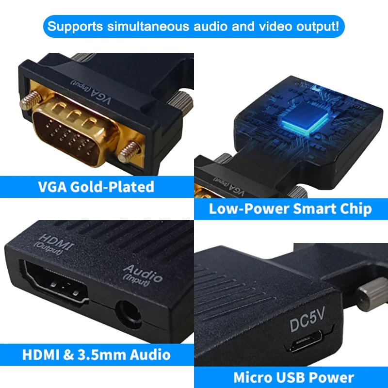 1080P Male VGA to HDMI-compatible Female Converter Adapter with 3.5mm Audio Portable HDMI-compatible to VGA Connector Laptop PC image 5