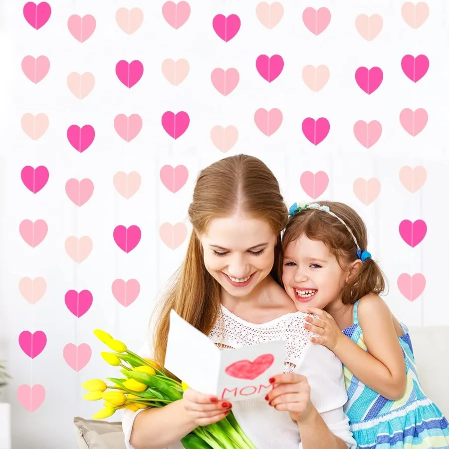 Zwiebeco 52Ft الوردي قلوب جارلاند الرايات راية معلقة ورقة غاسل لاستحمام الطفل عيد ميلاد المشاركة الزفاف الزفاف الدجاجة #4