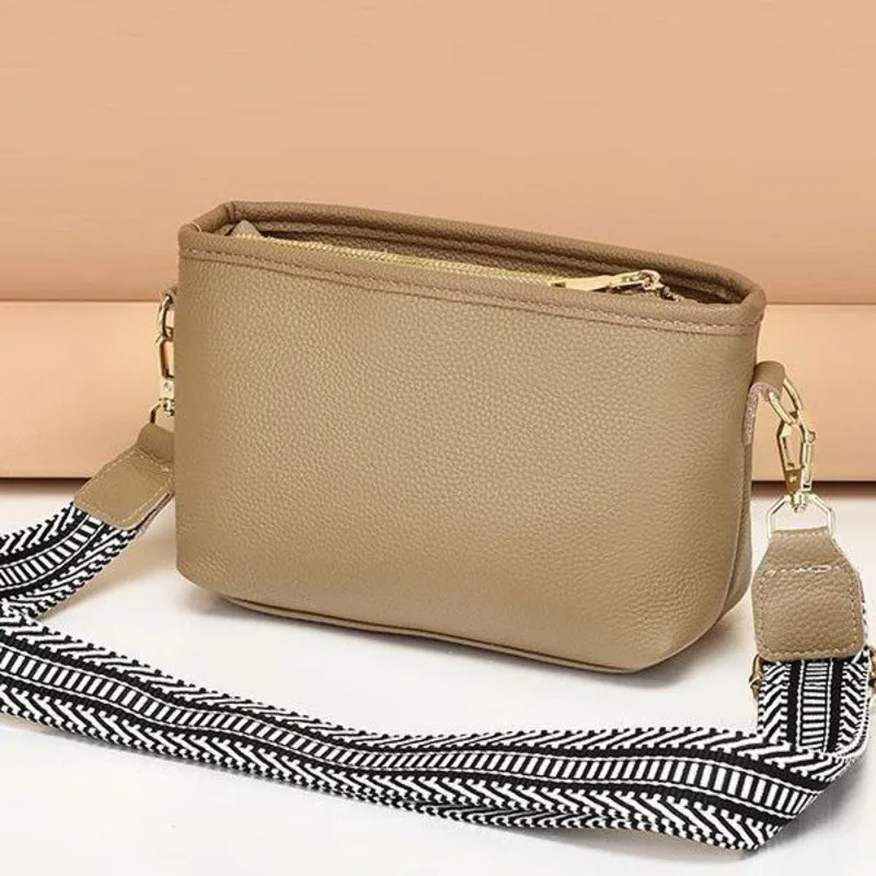 Lederen Echte Crossbody Brede Riem, Vierkante Toplaag, Koeienhuid Enkele Schouder Zacht Leer, Veelzijdige Damestas, Trendy,