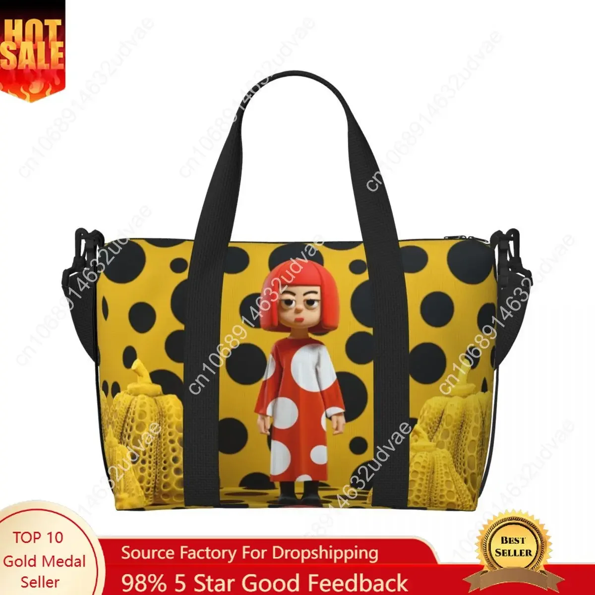 Custom Yayoi Kusama Polka Tote Bag Women Large Capacity Pumpkin Gym Beach Shoulder Travel Bag
