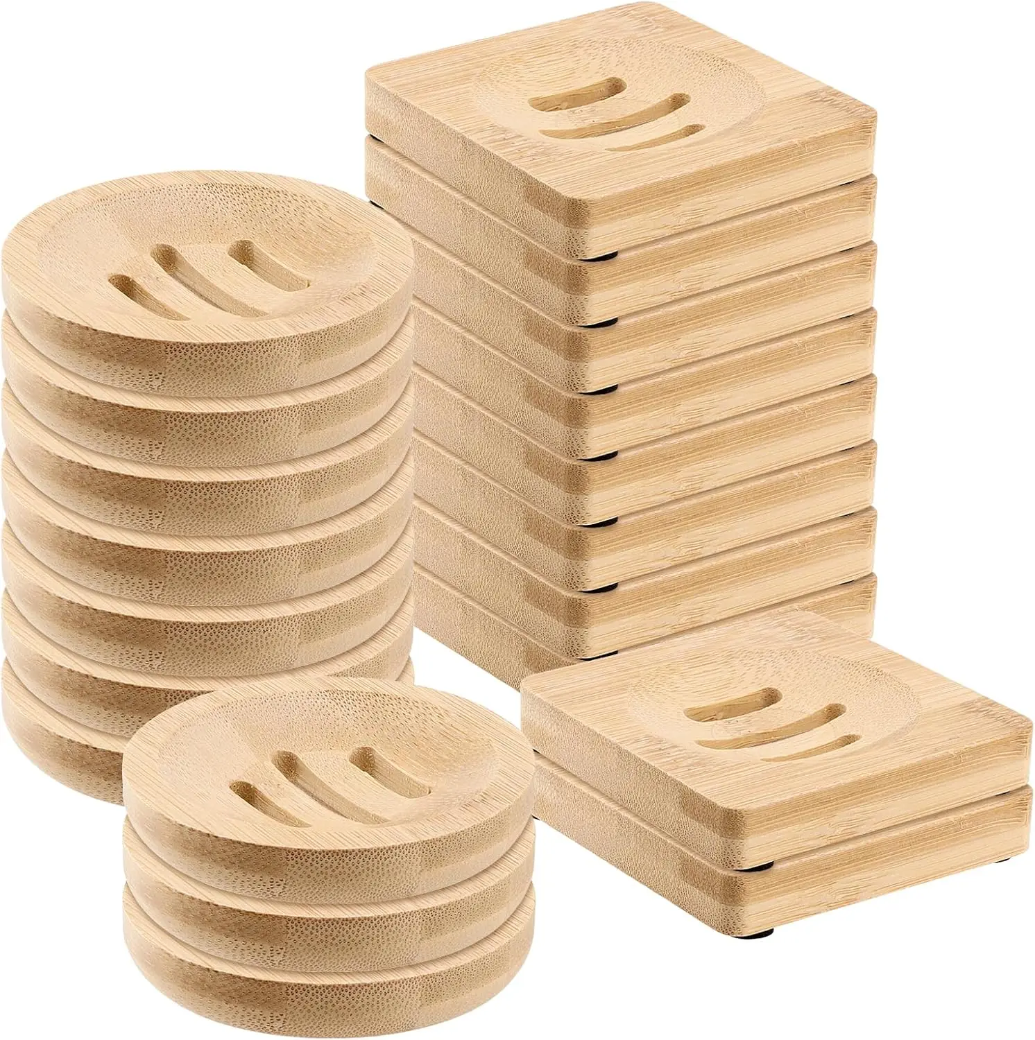 

20 PCS Bamboo Soap Dish, 10 Round Wooden Bar Holder and 10 Square Tray, Wooden Tray for Home Bathroom Kitc