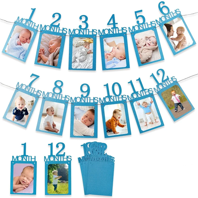 Pancarta de Primer Cumpleaños para Bebé, Pancarta de Fotos de Registro de Crecimiento de 1 a 12 Meses, Decoraciones para la Fiesta del Primer Cumpleaños de Bebé, Niños y Niñas