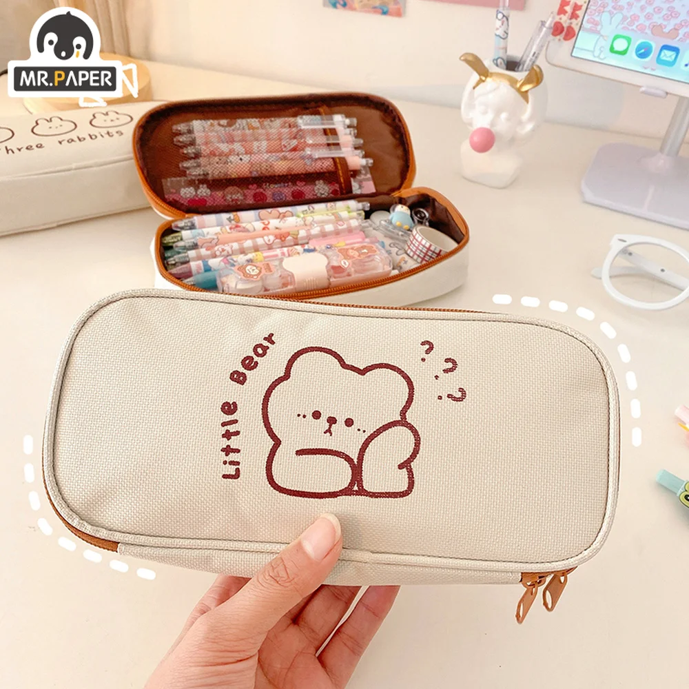 Mr.paper Cartoon Bear Oxford cloth Pencil Pouch Kawaii Korean Stationery Supplies Simple Ins Style Cute Pencil Case Pencil Pouch