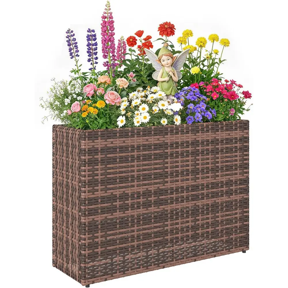 

Tall Rectangular Planter with Removable PE Wicker Liner, Drainage Holes, Suitable for Indoor and Outdoor Plants, Brown