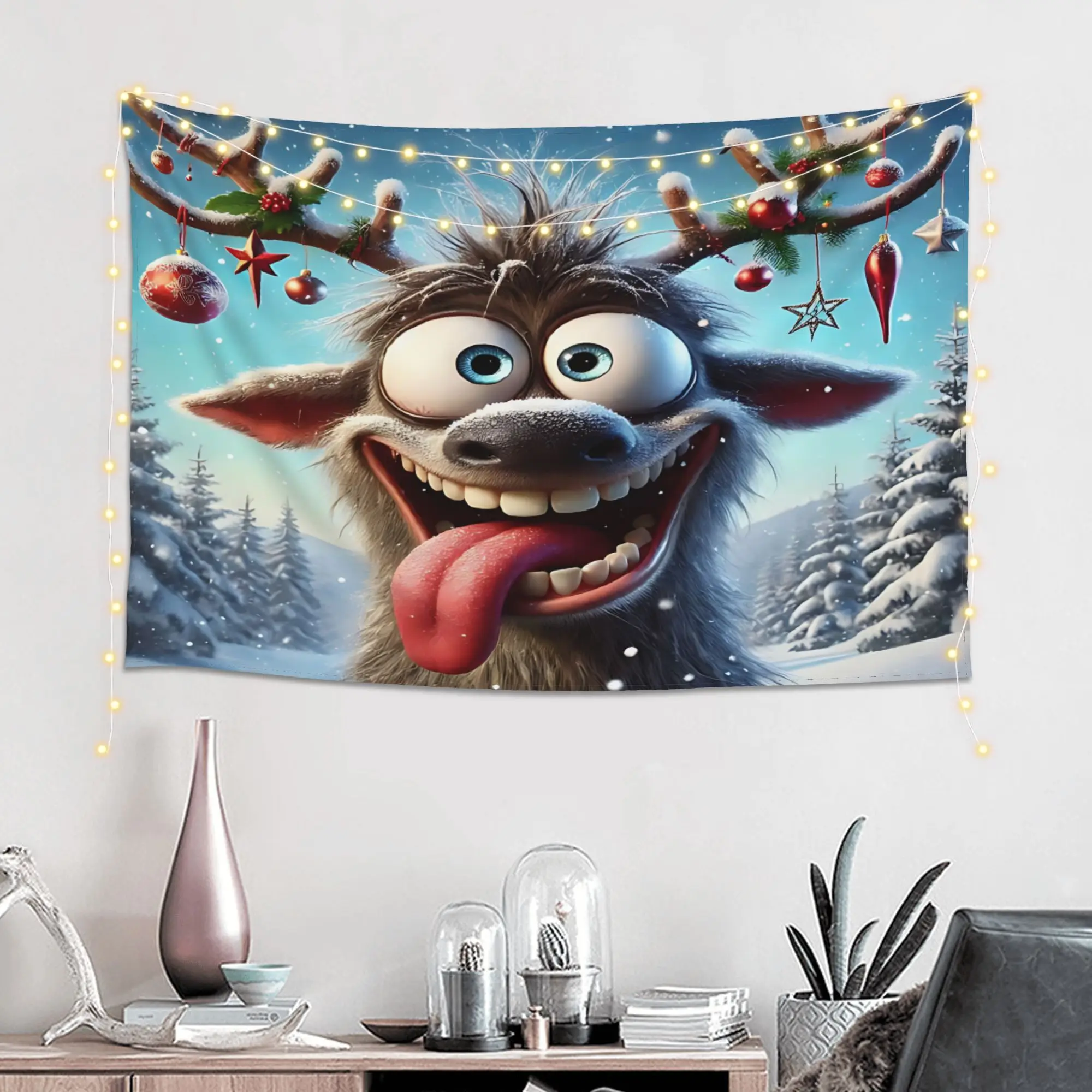 Funny Tongue Reindeer Pattern Customized Tapestry  Wall Hanging Blanket Tapestry Home Decor Items Wall Decorations